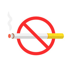 Cigarette with forbidden sign isolated on white background. Vector illustration..