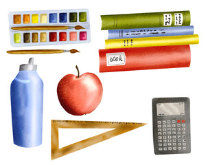 back to school, tools and red apple