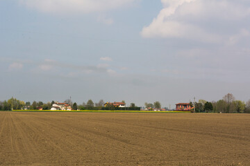 Plowed land prepared to be planted in the rural side of Meolo Town, Veneto, Italy