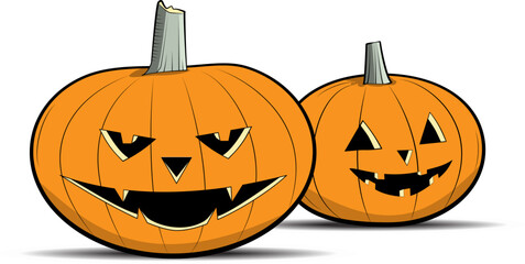 Set pumpkin on white background. The main symbol of the Happy Halloween holiday. Orange pumpkin with smile for your design for the holiday Halloween. Vector illustration.