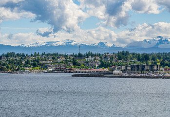 City of Campbell River with mountains behind taken from Discovery Passage on cruise ship