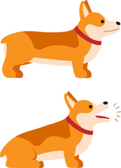 Corgi dog in cartoon style. Corgi sits and barks. Vector illustration.