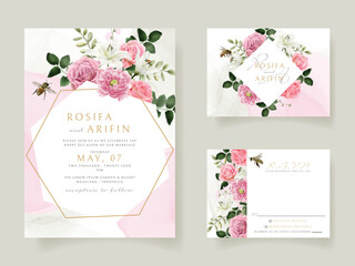 wedding invitation card template with beautiful floral hand drawn