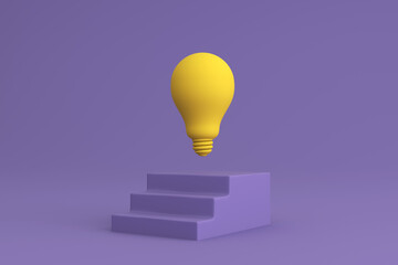Glowing Light Bulb on Ladder purple background. 3d illustration