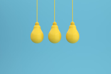 Yellow light bulbs on blue background. 3D illustration