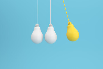 Light bulbs minimal Idea concept on blue background. 3d illustration.