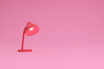 Modern red lamp on pink background. 3d illustration