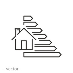 energy efficiency house icon, classification power consumption, economy rating, thin line symbol on white background - editable stroke vector illustration