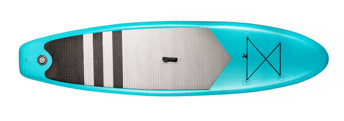 Supboard inflatable turquoise color isolate on a white background top view.