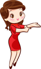 Smiling beautiful woman character in cute actions