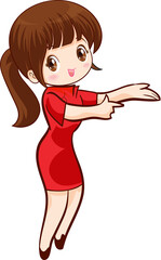 Smiling beautiful woman character in cute actions