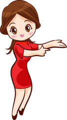 Smiling beautiful woman character in cute actions