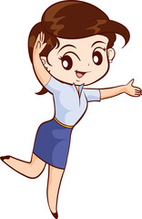 Smiling beautiful woman character in cute actions