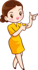 Smiling beautiful woman character in cute actions