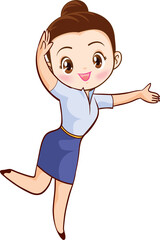 Smiling beautiful woman character in cute actions