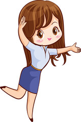 Smiling beautiful woman character in cute actions