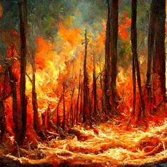 Die Macht der Natur offenbart im Feuer, Waldbrand gemalt in Öl
