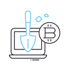 bitcoin mining line icon, outline symbol, vector illustration, concept sign