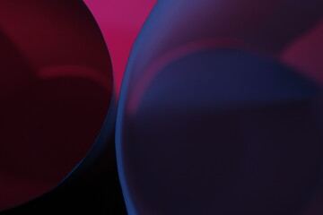 Papeles con doblez en curvas geomètricas con luz azul y rojo en forma de  cilindro oscuro para un diseño  abstracto de luces y sombras para fondos