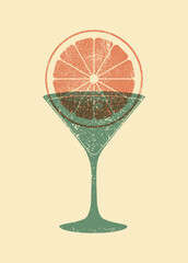 Cocktail typographical vintage style grunge poster or menu design. Martini glass and citrus slice. Retro vector illustration.