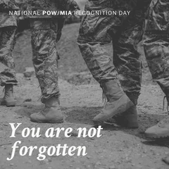 Fototapeten Animation of national pow mia recognition day text over diverse soldiers soldier © vectorfusionart