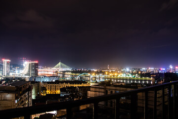 Fototapeta na wymiar Panoramic night view on Belgrade, (Beograd in Serbian), or river Danube and old but also new part of town