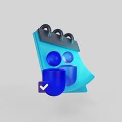 Calendar and character icons. Teamwork, agreed date. Meeting confirmation. 3d rendering.