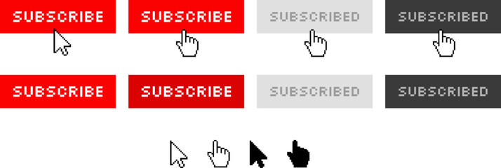 YouTube Inspired Subscribe Pixel Art Buttons and Icons for Animation