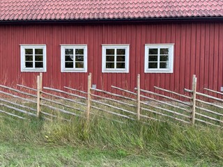 Schwedisch, rot, Haus, Gebäude, Zaun, Weidezaun, Schweden, Norrland, Lappland, scheune
