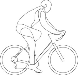 One line drawing of a bicycle rider. Vector illustration.