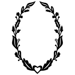Leaves wreath svg, Oval monogram frame, Floral border