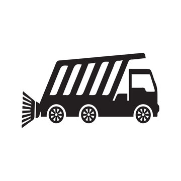 Cleaning Street Sweeper Truck Icon | Black Vector Illustration |