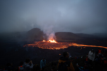 Hikers Watching Meradalir Eruption of Fagradalsfjall Volcano in Iceland 2022 © Noah