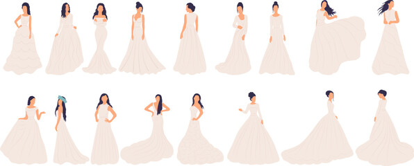 set of bride, wedding in flat style, isolated, vector