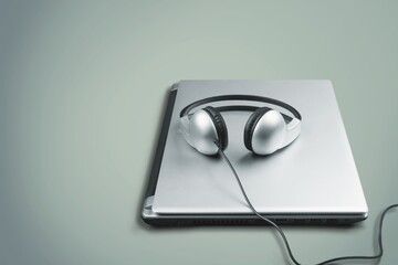 Headset and customer support equipment at call center ready for actively service. Corporate...