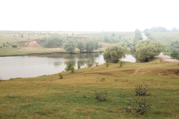 morning landscape on the shore of the lake