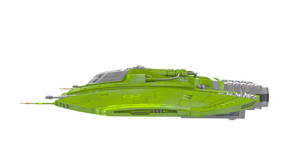 alien spaceship is passing by on side view