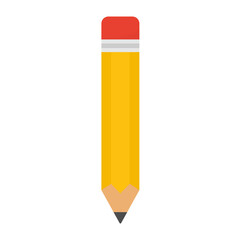 Pencil with red rubber. Education element. Vector isolated on white background.