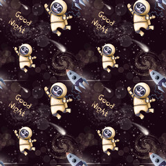 good night seamless pattern design with cute astronaut, wallpaper with cartoon character