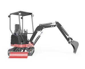 mini digger construction vehicle is digging left in white background © DM7