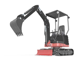 mini digger construction vehicle is dumping in white background