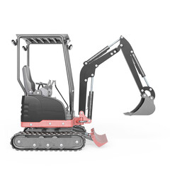 mini digger construction vehicle on drive position in white background