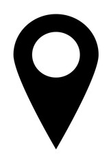 A graphic illustration of Black map pin for use as an icon or logo