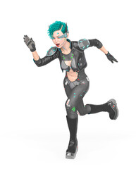 cyberpunk girl is running fast for her life