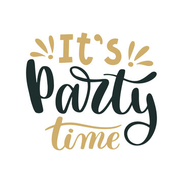 It`s party time. Merry Christmas and Happy New Year lettering. Winter holiday greeting card, xmas quotes and phrases illustration set. Typography collection for banners, postcard, greeting cards