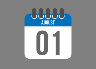 1 calendar august. Calendar icon for August days in blue color on dark background.
