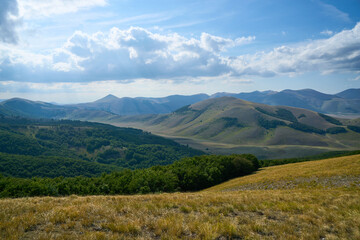 Monti Sibillini national park in the summer from Forca di Presta pathway, Italy