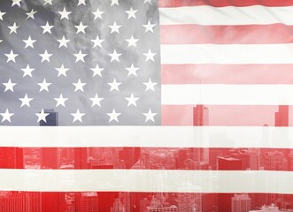 USA flag and the smodern city with background for 4th of July