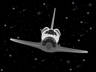 Space shuttle front view in outer space  vector illustration. 