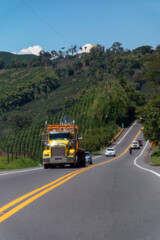 Yellow truck on a rural road in Colombia